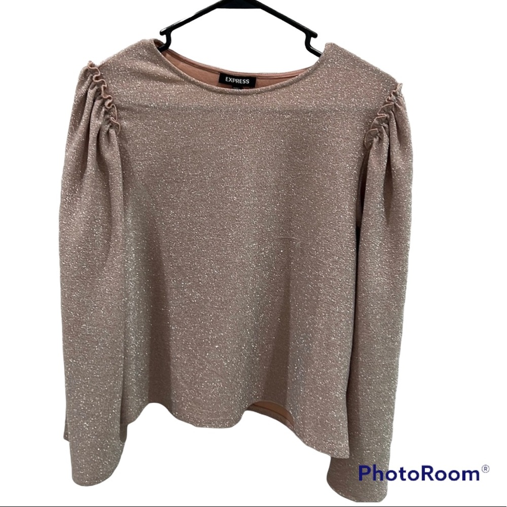 Express pink metallic ruffle shoulder and bell sleeve blouse